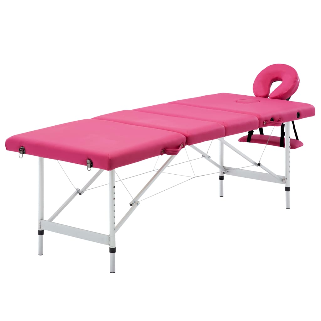 vidaXL Massagetafel inklapbaar 4 zones aluminum roze