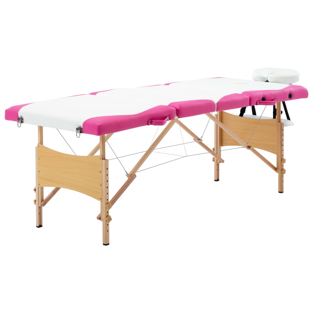 vidaXL Massagetafel inklapbaar 4 zones hout roze