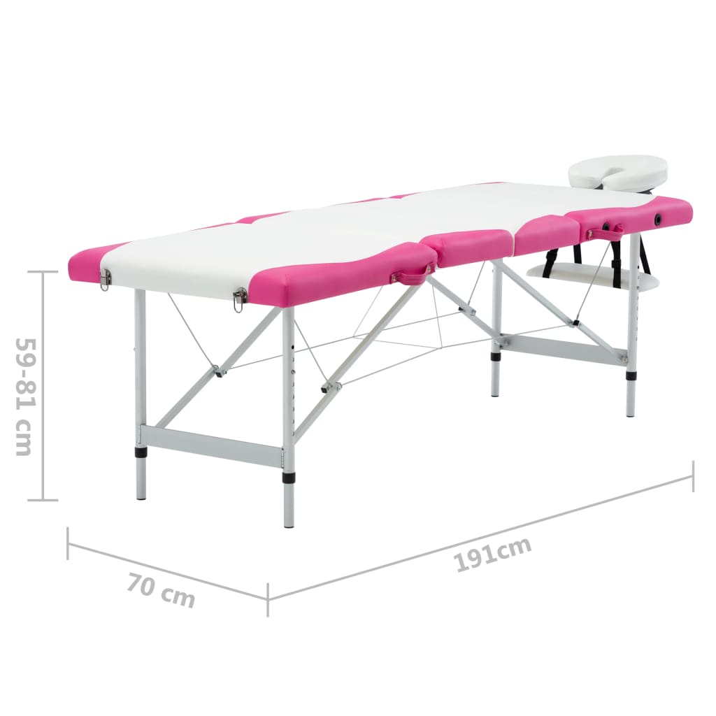vidaXL Massagetafel inklapbaar 4 zones aluminum roze