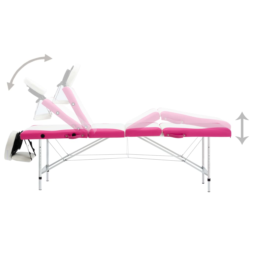 vidaXL Massagetafel inklapbaar 4 zones aluminum roze