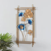 Aashly Metalen Wanddecoratie Bloemen | Goud & Blauw  Luxe Muurdecoratie