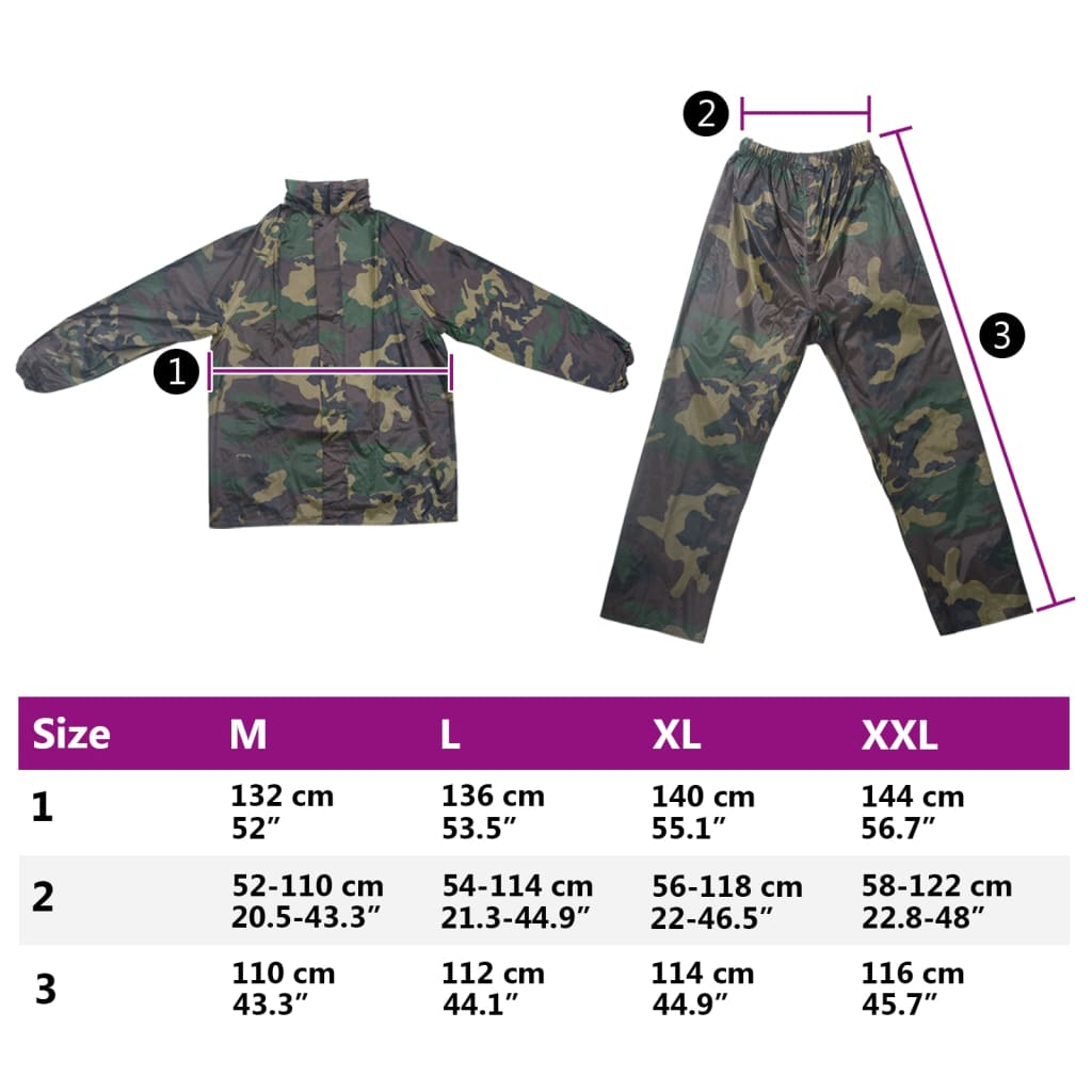 Regenpak 2-delig met capuchon (heren / camouflage / maat M) - Aashly