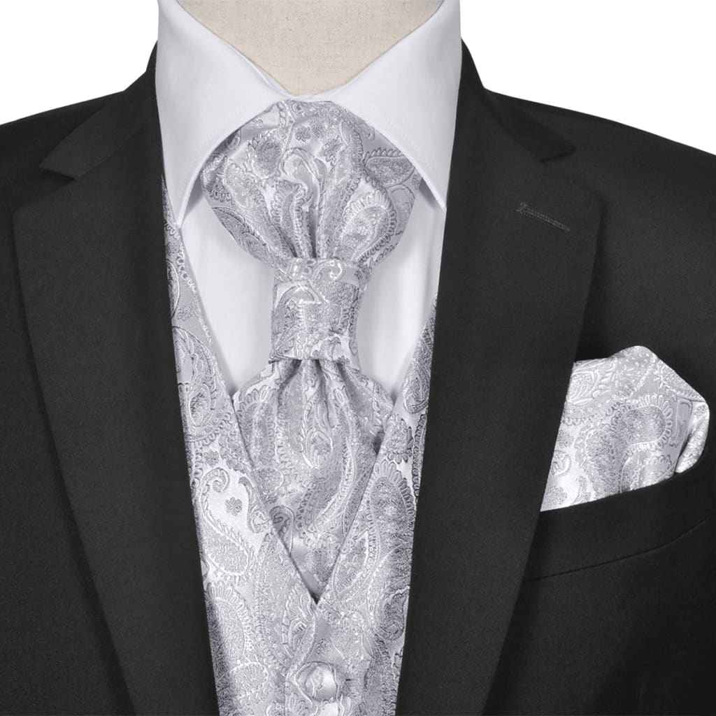 Gilet bruiloft paisleymotief set maat 50 zilver