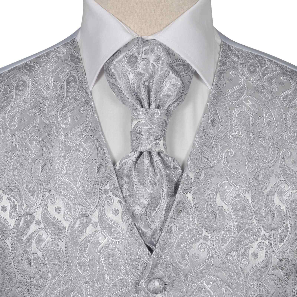 Gilet bruiloft paisleymotief set maat 50 zilver