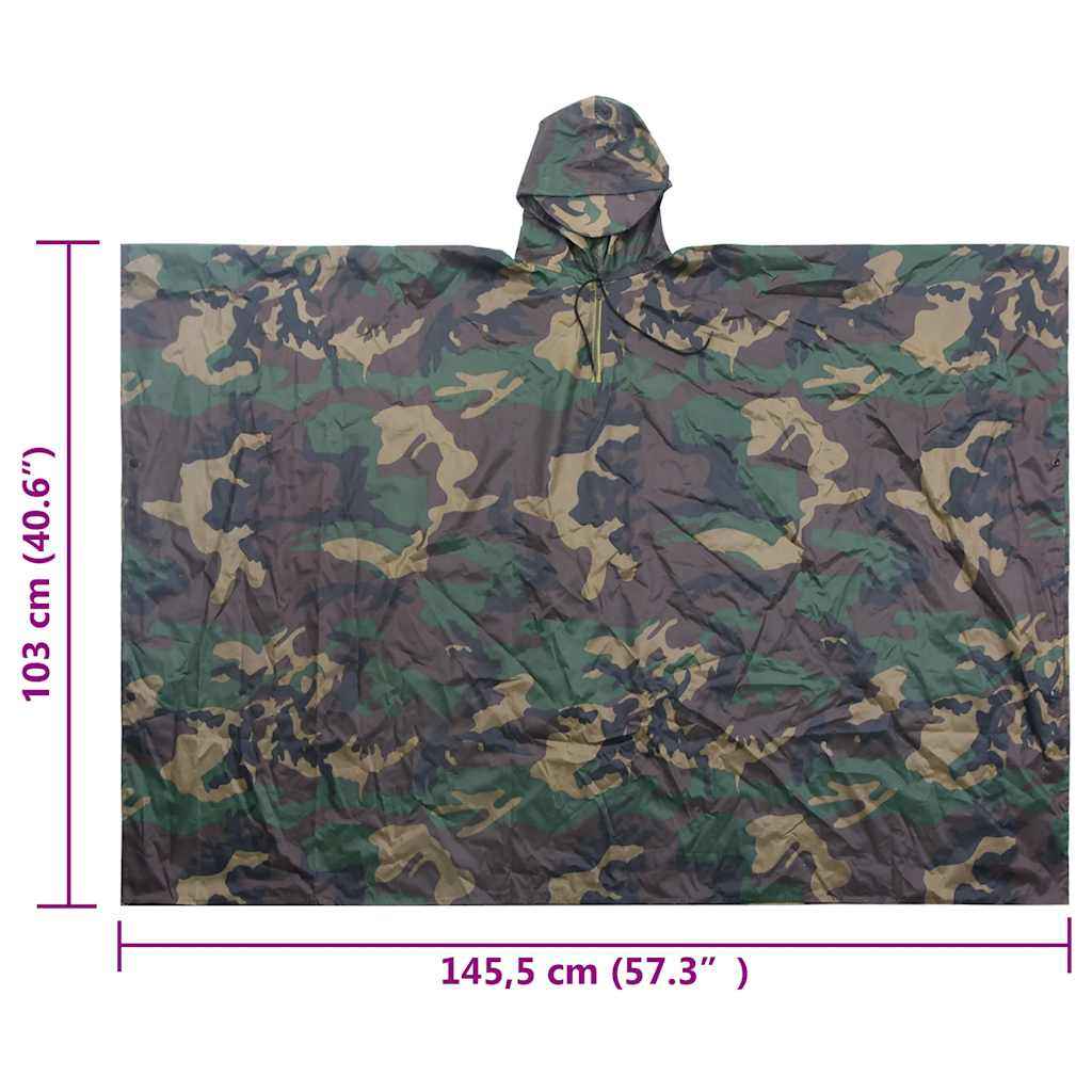 Regenponcho voor kamperen/wandelen leger waterdicht camouflage