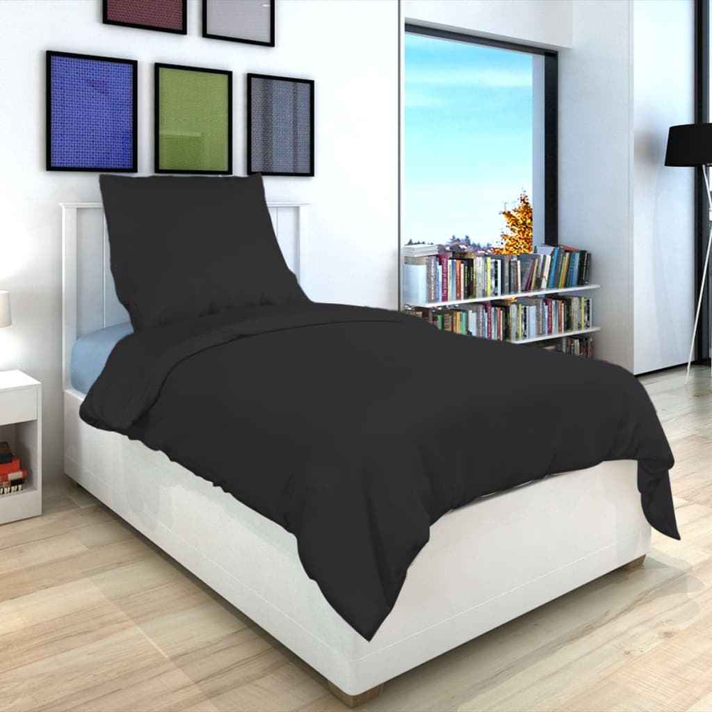 vidaXL Dekbedovertrekset 200x200/80x80 cm katoen zwart
