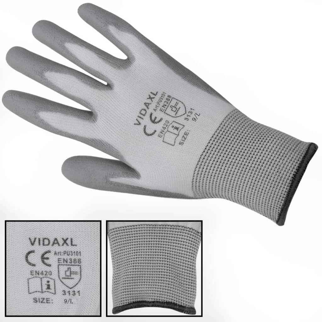 vidaXL Werkhandschoenen PU 24 paar wit en grijs maat 9/L