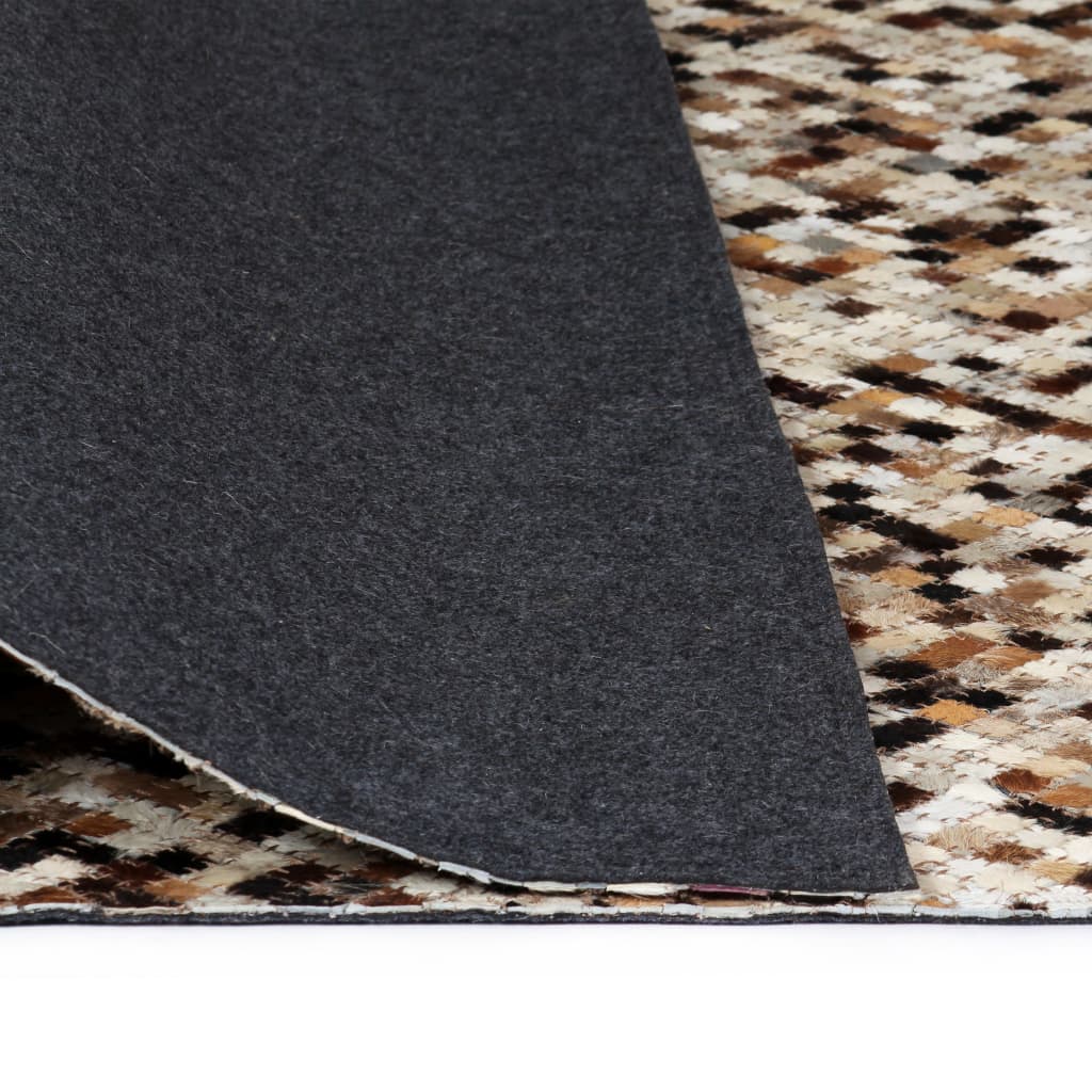 vidaXL Vloerkleed patchwork vierkant 80x150 cm leer vierkant bruin/wit