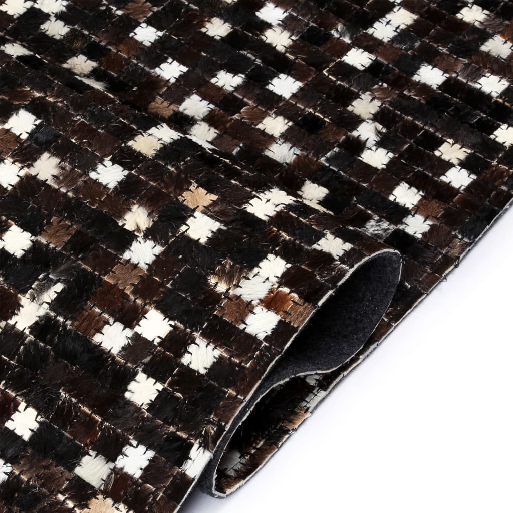 vidaXL Vloerkleed vierkant patchwork 80x150 cm echt leer zwart/wit