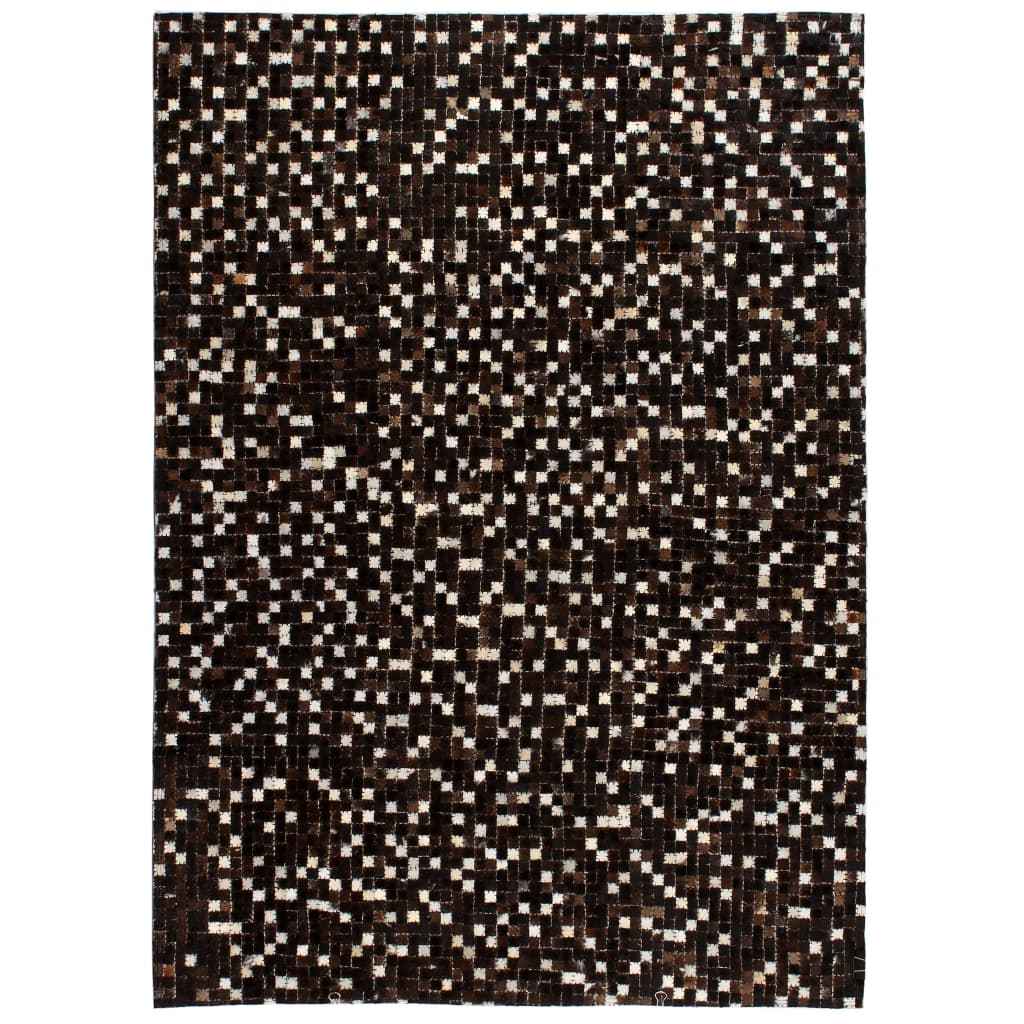 vidaXL Vloerkleed vierkant patchwork 80x150 cm echt leer zwart/wit