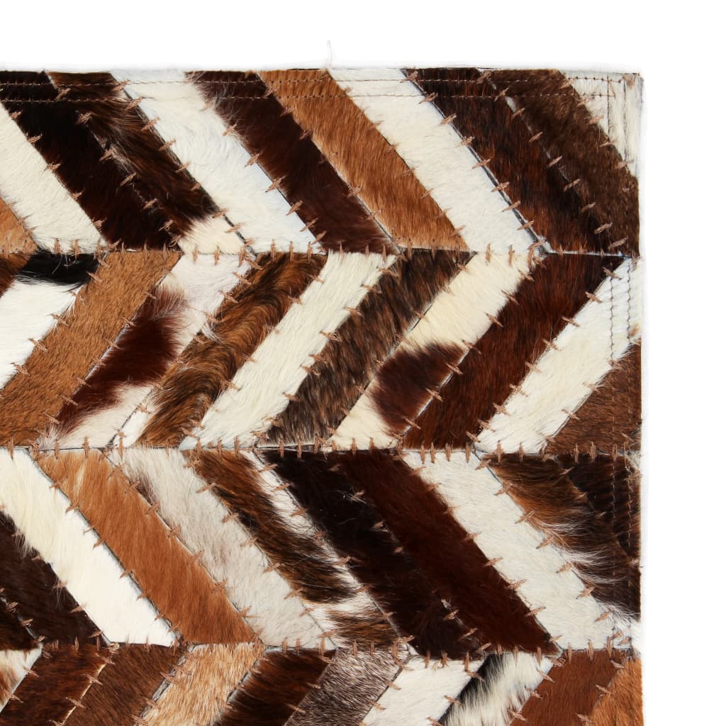 vidaXL Vloerkleed chevron patchwork 80x150 cm echt leer bruin/wit