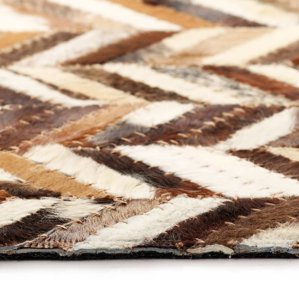 vidaXL Vloerkleed chevron patchwork 80x150 cm echt leer bruin/wit