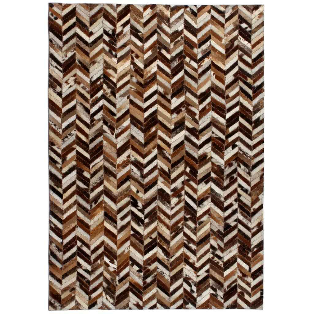 vidaXL Vloerkleed chevron patchwork 80x150 cm echt leer bruin/wit