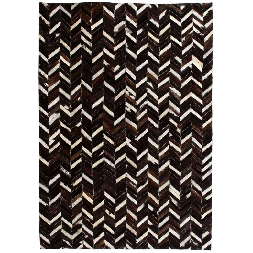 vidaXL Vloerkleed chevron patchwork 80x150 cm echt leer bruin/wit