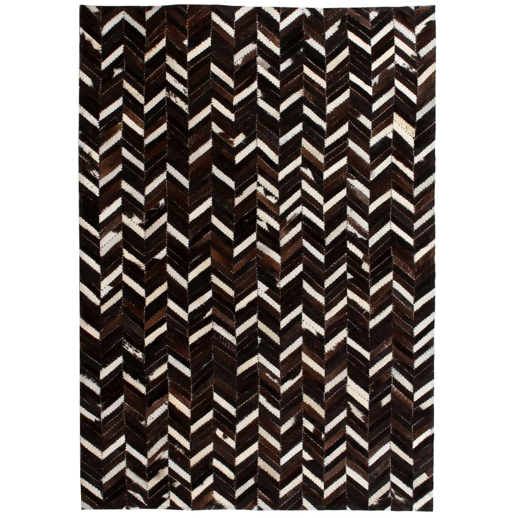 vidaXL Vloerkleed chevron patchwork 80x150 cm echt leer bruin/wit