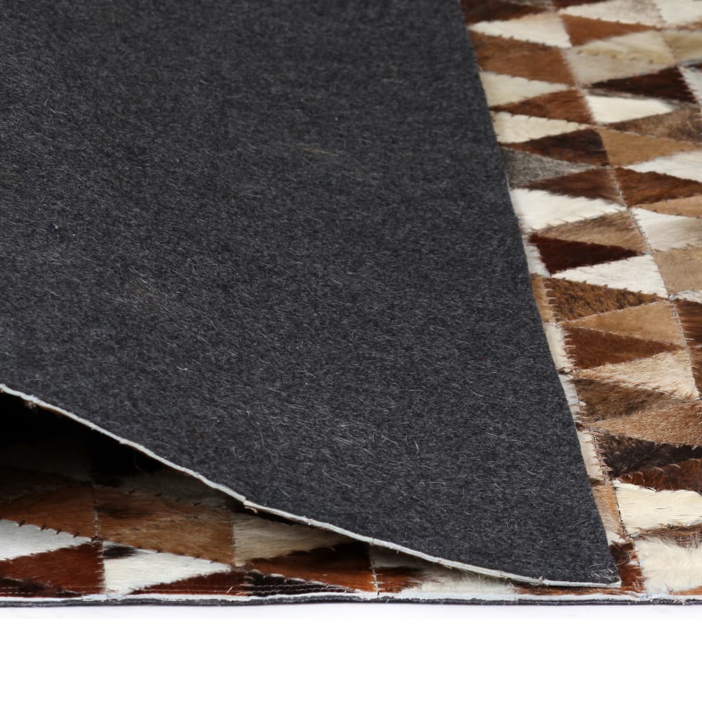 vidaXL Vloerkleed driehoek patchwork 80x150 cm echt leer bruin/wit