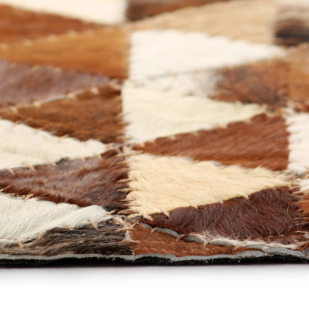 vidaXL Vloerkleed driehoek patchwork 80x150 cm echt leer bruin/wit