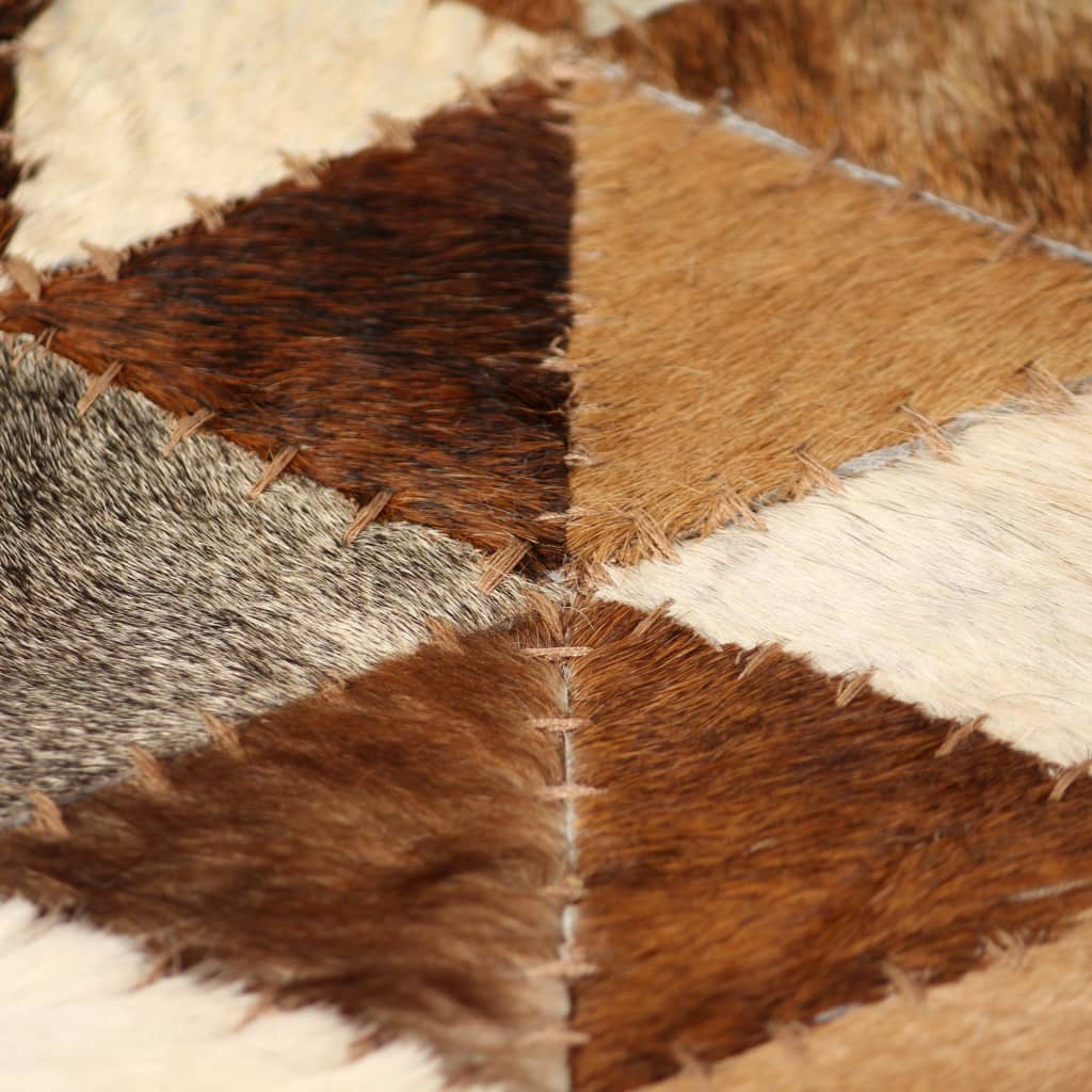 vidaXL Vloerkleed driehoek patchwork 80x150 cm echt leer bruin/wit