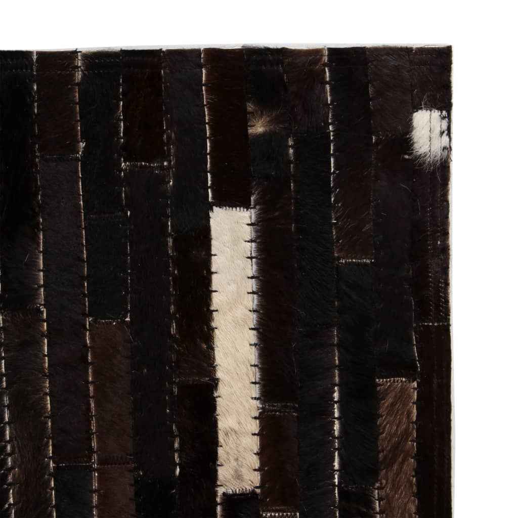 vidaXL Vloerkleed streep patchwork 80x150 cm echt leer zwart/wit