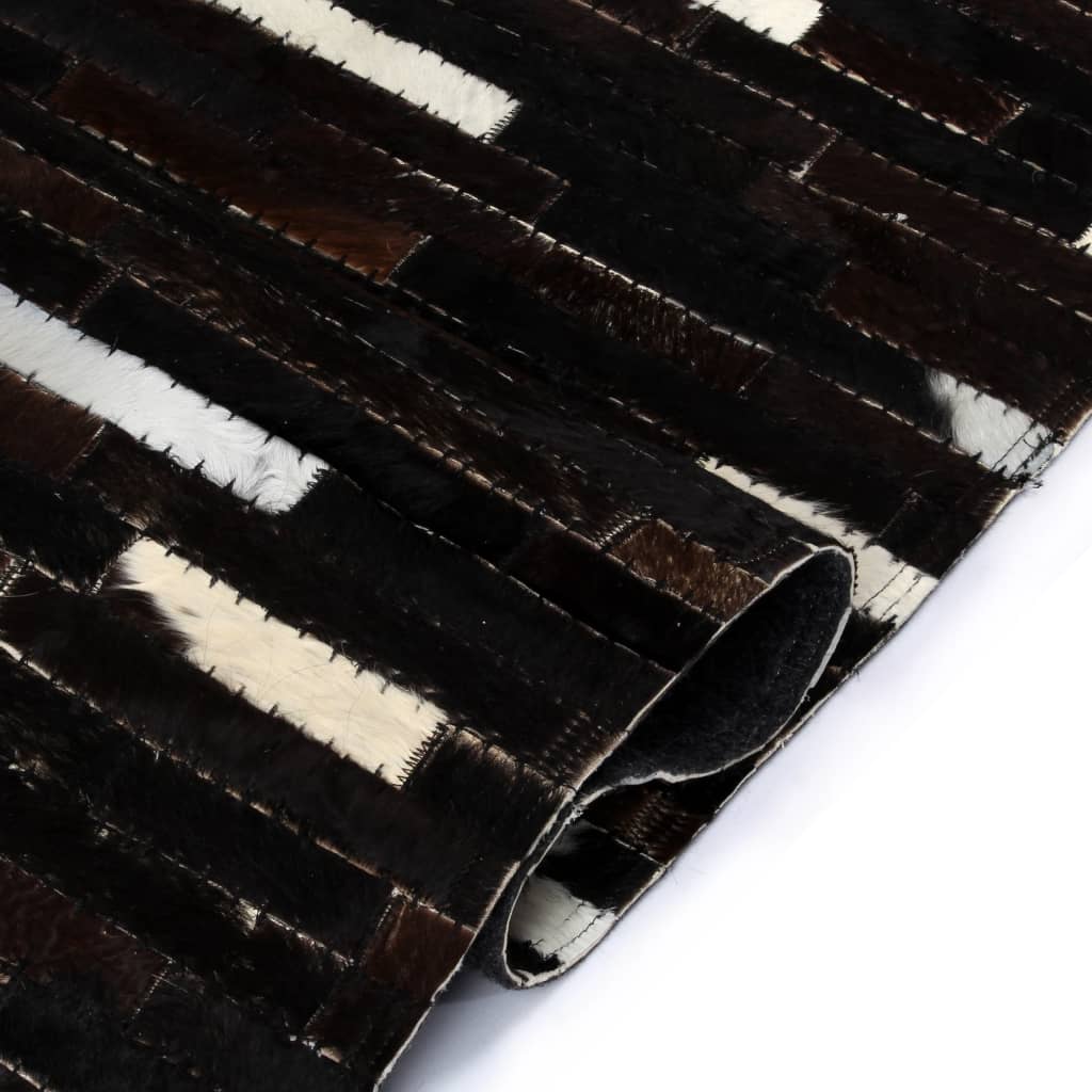 vidaXL Vloerkleed streep patchwork 80x150 cm echt leer zwart/wit