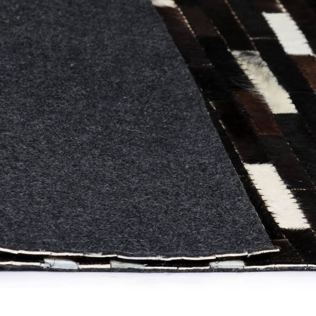 vidaXL Vloerkleed streep patchwork 80x150 cm echt leer zwart/wit