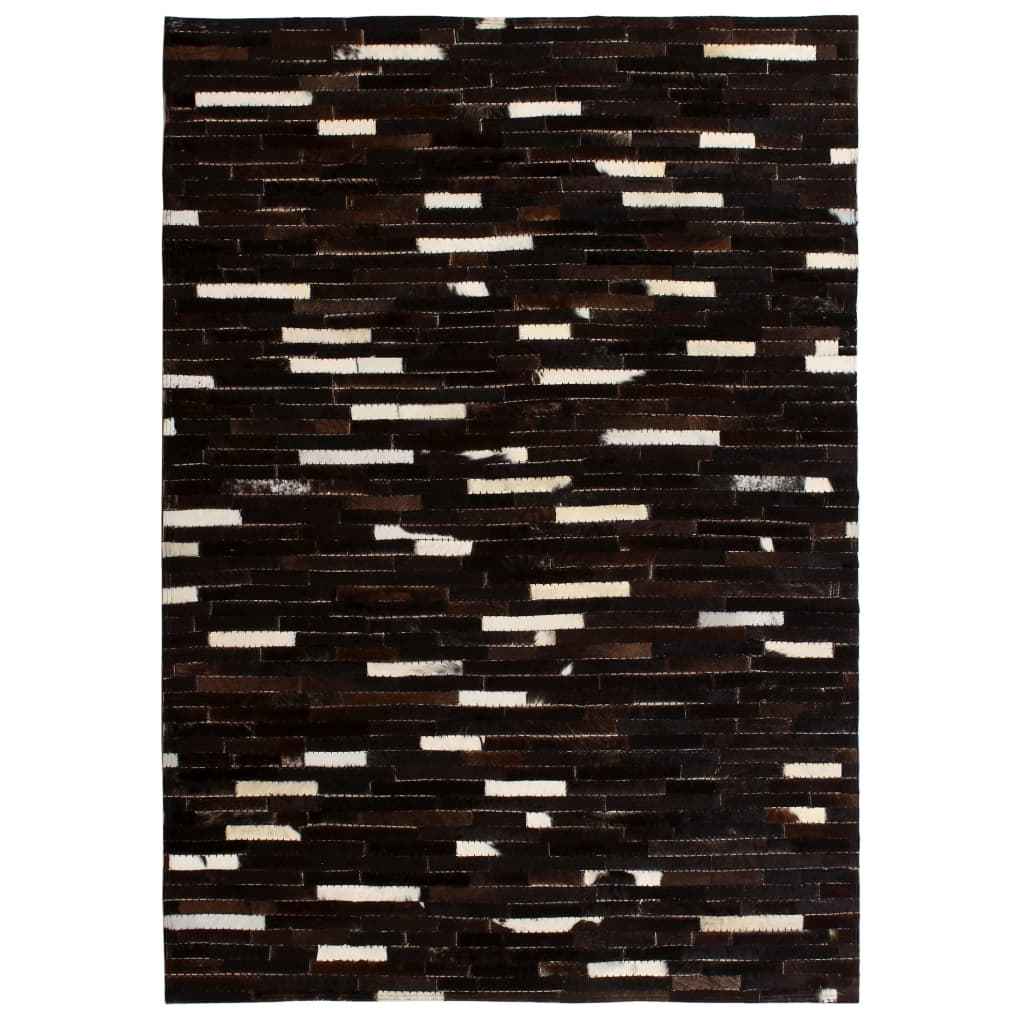 vidaXL Vloerkleed streep patchwork 80x150 cm echt leer zwart/wit