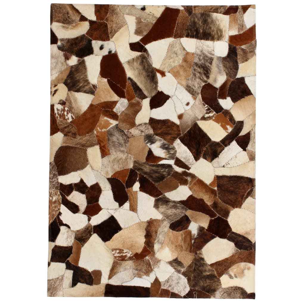vidaXL Vloerkleed gemengd patchwork 80x150 cm echt leer bruin/wit
