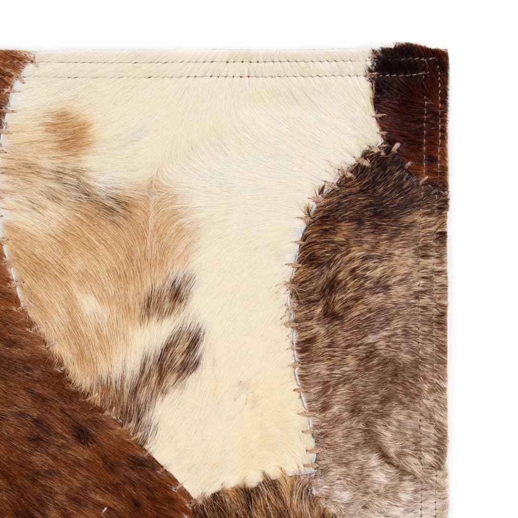 vidaXL Vloerkleed gemengd patchwork 80x150 cm echt leer bruin/wit