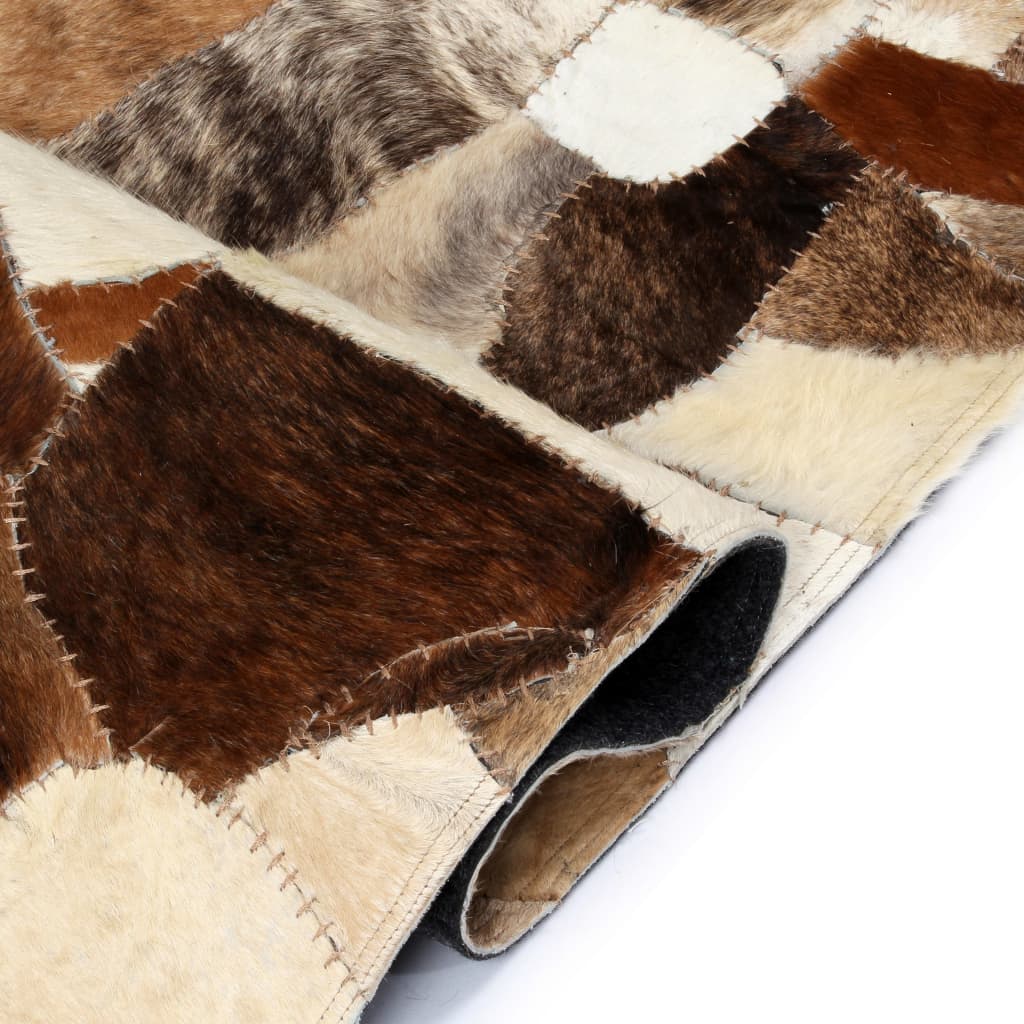 vidaXL Vloerkleed gemengd patchwork 80x150 cm echt leer bruin/wit