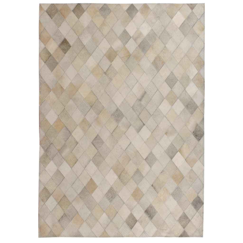 vidaXL Vloerkleed ruit patchwork 120x170 cm echt leer grijs