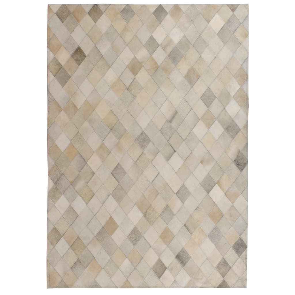 vidaXL Vloerkleed ruit patchwork 120x170 cm echt leer grijs