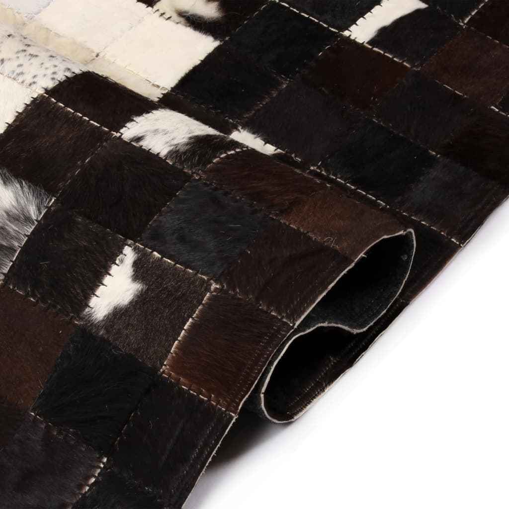 vidaXL Vloerkleed vierkant patchwork 80x150 cm echt leer zwart/wit