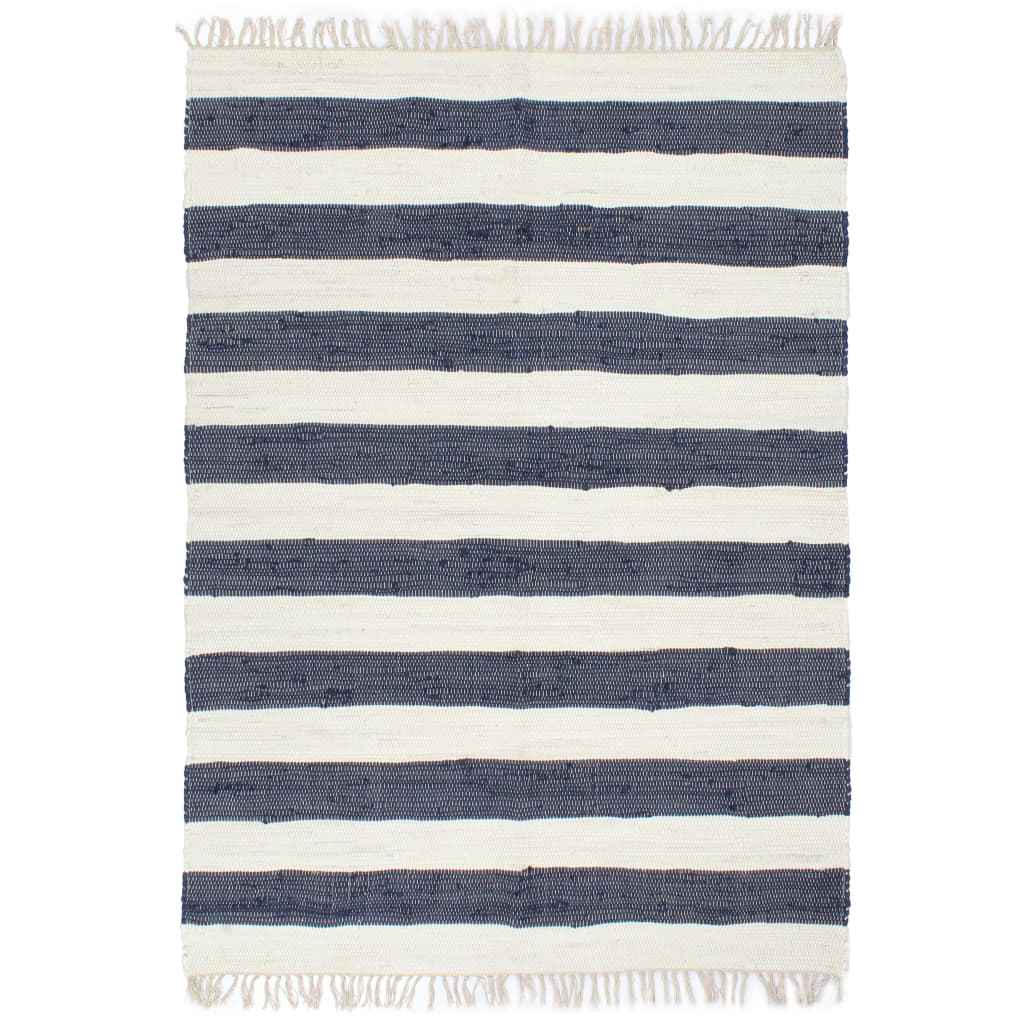 vidaXL Vloerkleed chindi handgeweven 200x290 cm katoen blauw en wit