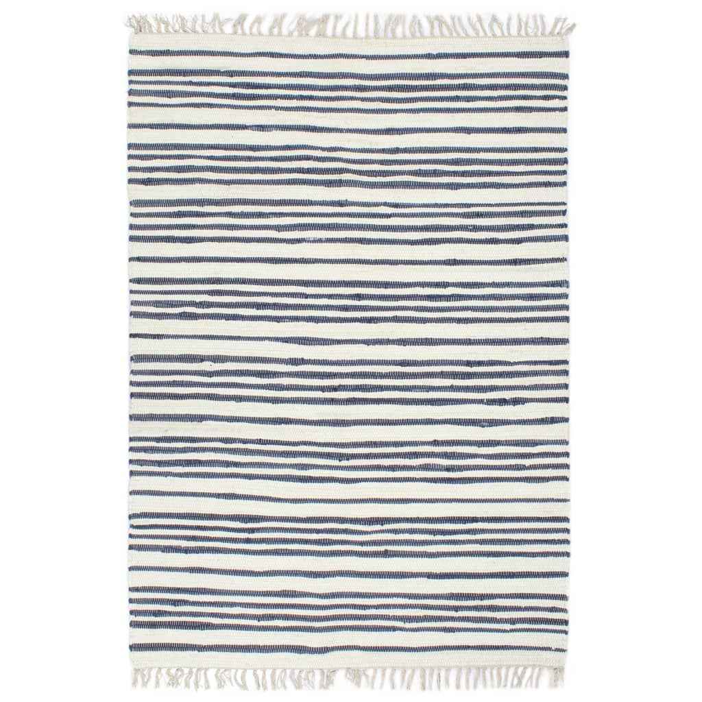 vidaXL Vloerkleed chindi handgeweven 160x230 cm katoen blauw en wit