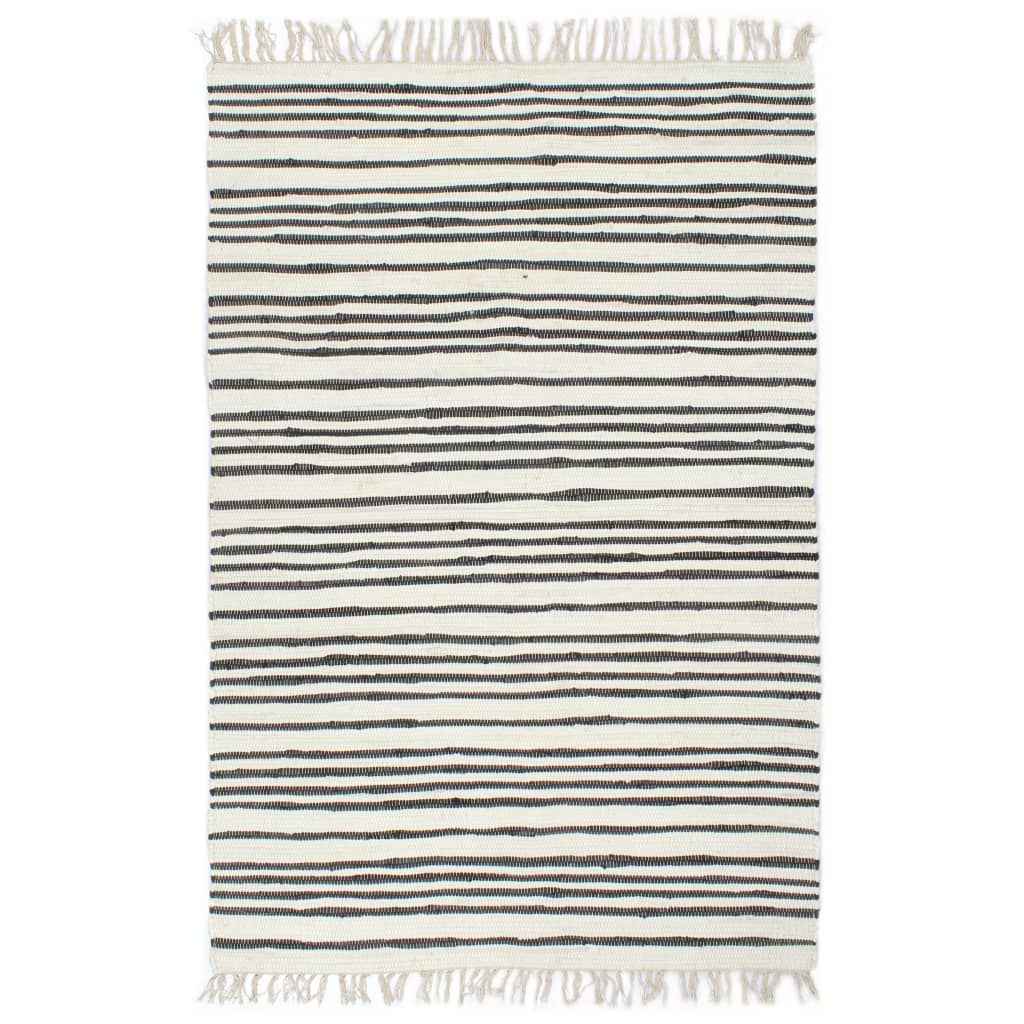 vidaXL Vloerkleed chindi handgeweven 160x230 cm katoen blauw en wit