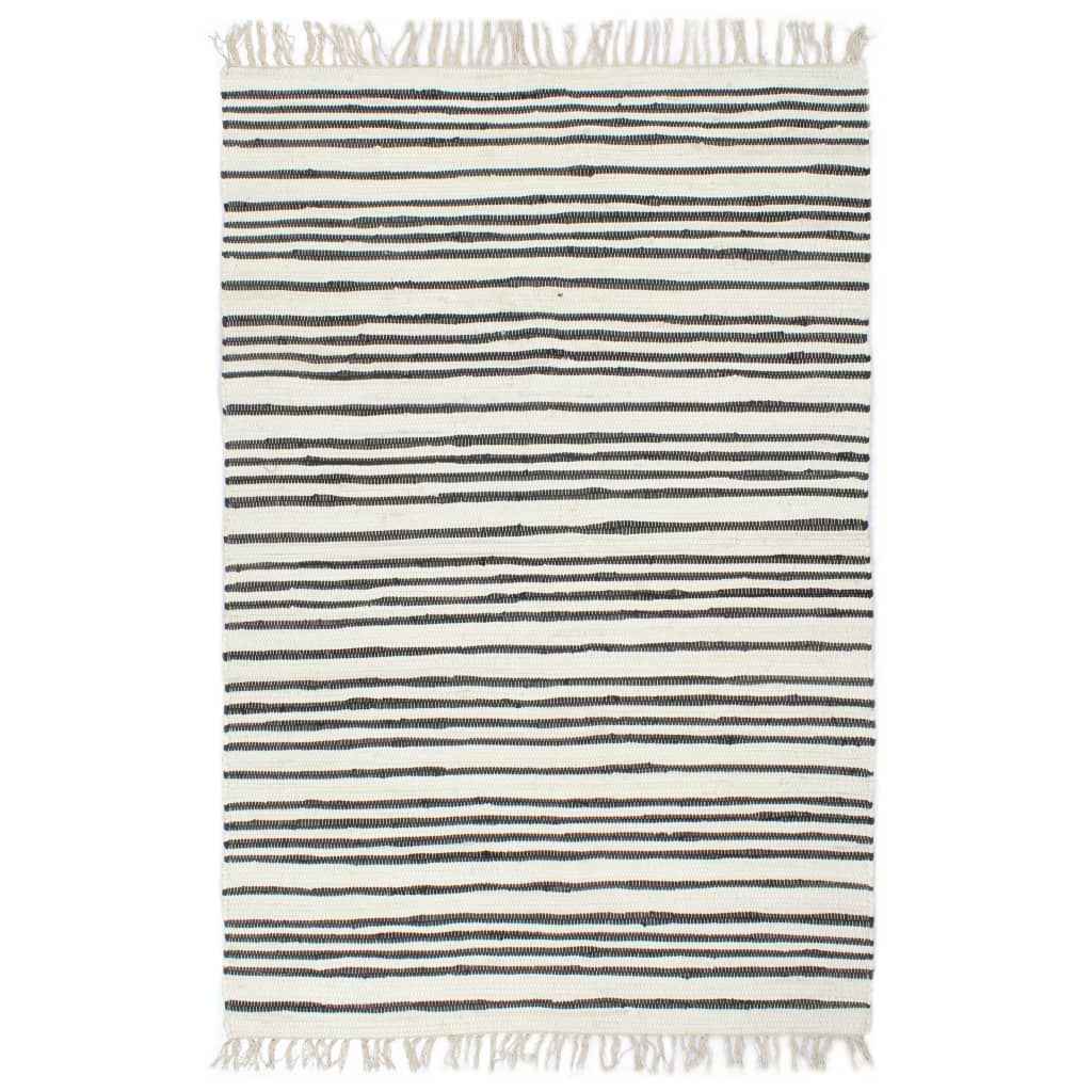 vidaXL Vloerkleed chindi handgeweven 160x230 cm katoen blauw en wit