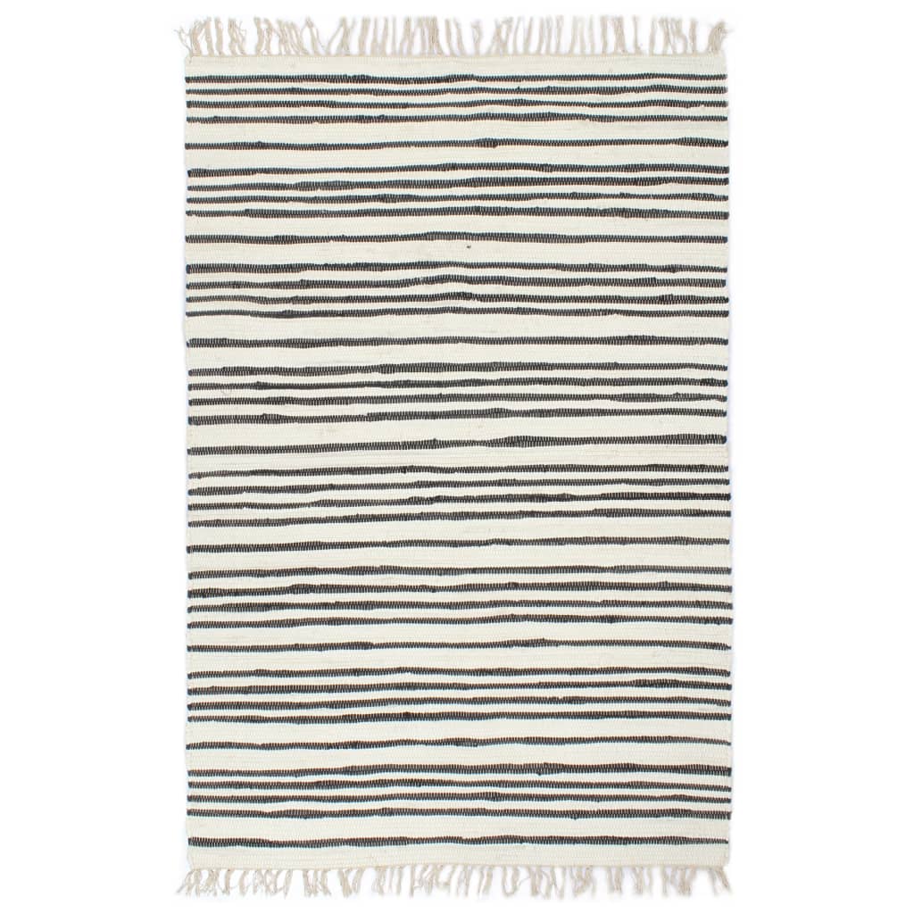 vidaXL Vloerkleed chindi handgeweven 160x230 cm katoen blauw en wit