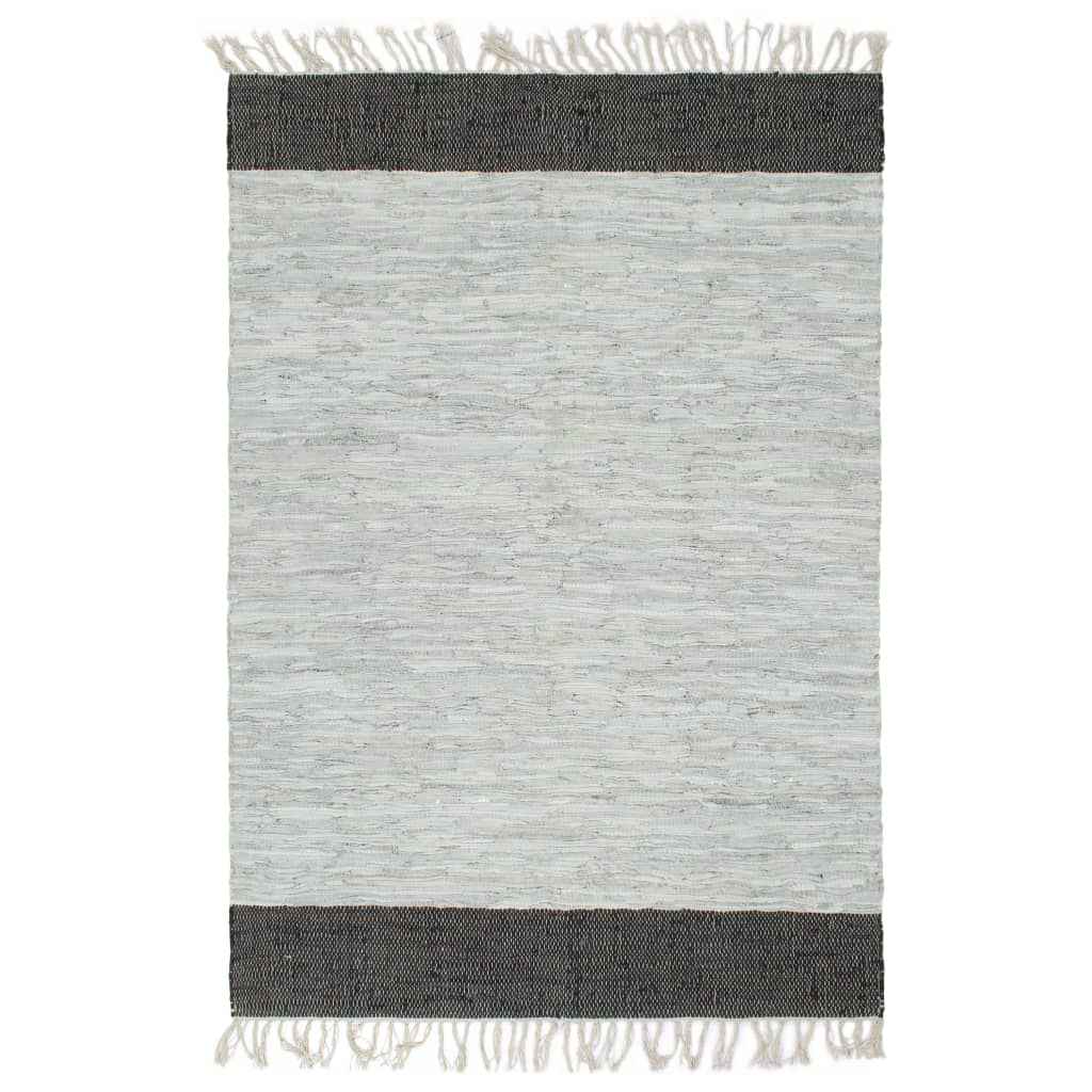 vidaXL Vloerkleed chindi handgeweven 80x160 cm leer lichtgrijs