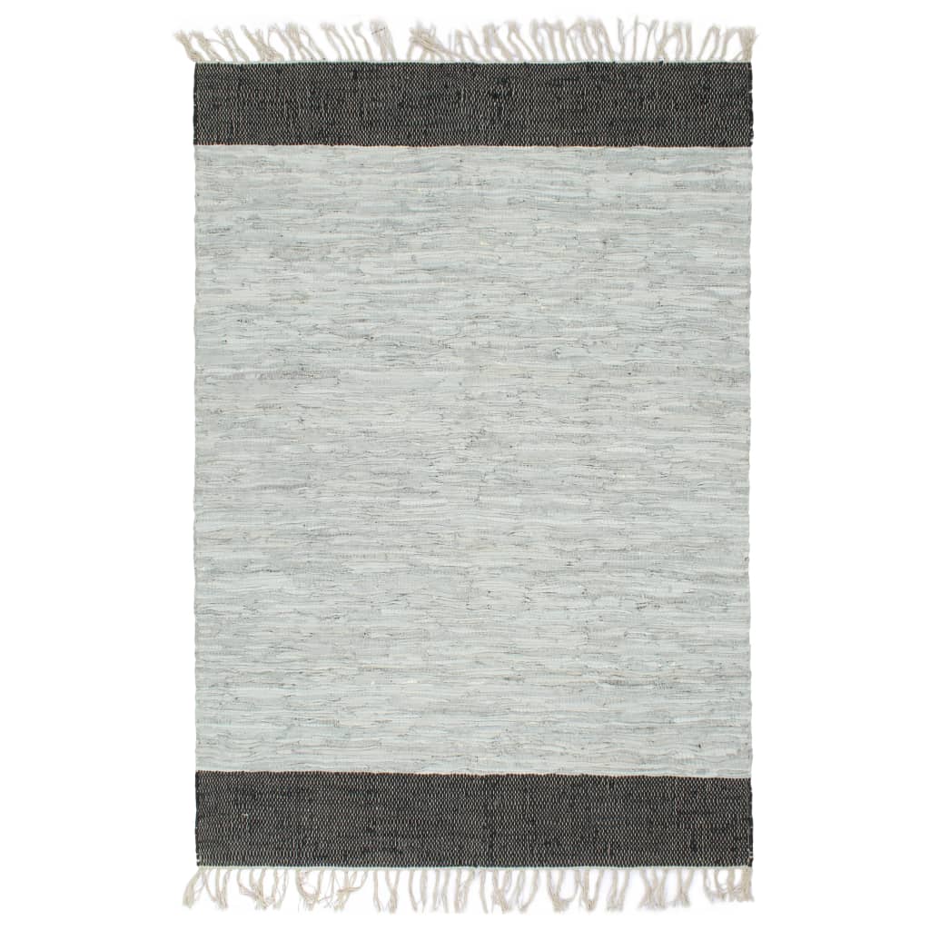vidaXL Vloerkleed chindi handgeweven 80x160 cm leer lichtgrijs