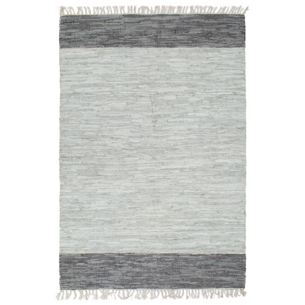 vidaXL Vloerkleed chindi handgeweven 80x160 cm leer lichtgrijs
