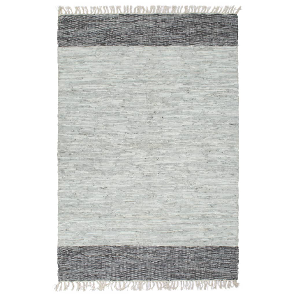 vidaXL Vloerkleed chindi handgeweven 80x160 cm leer lichtgrijs