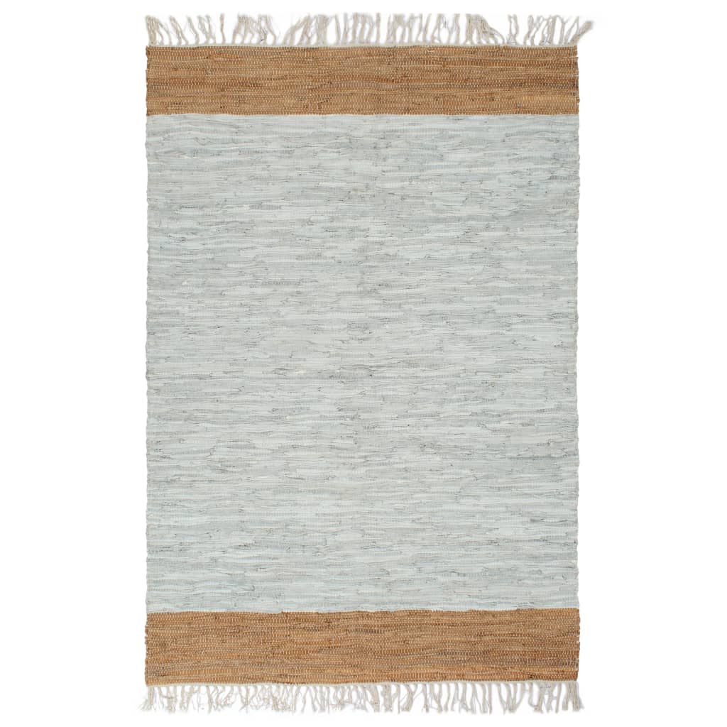 vidaXL Vloerkleed chindi handgeweven 80x160 cm leer lichtgrijs
