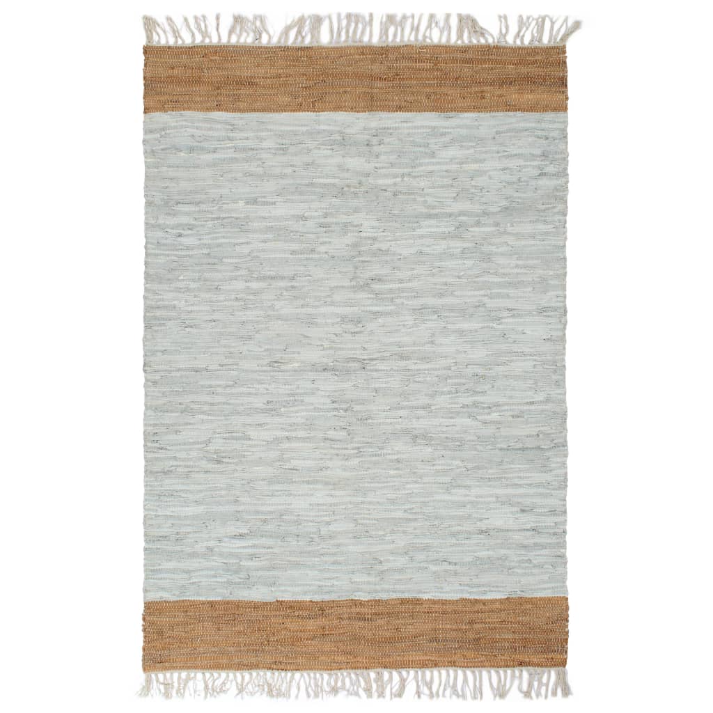 vidaXL Vloerkleed chindi handgeweven 80x160 cm leer lichtgrijs