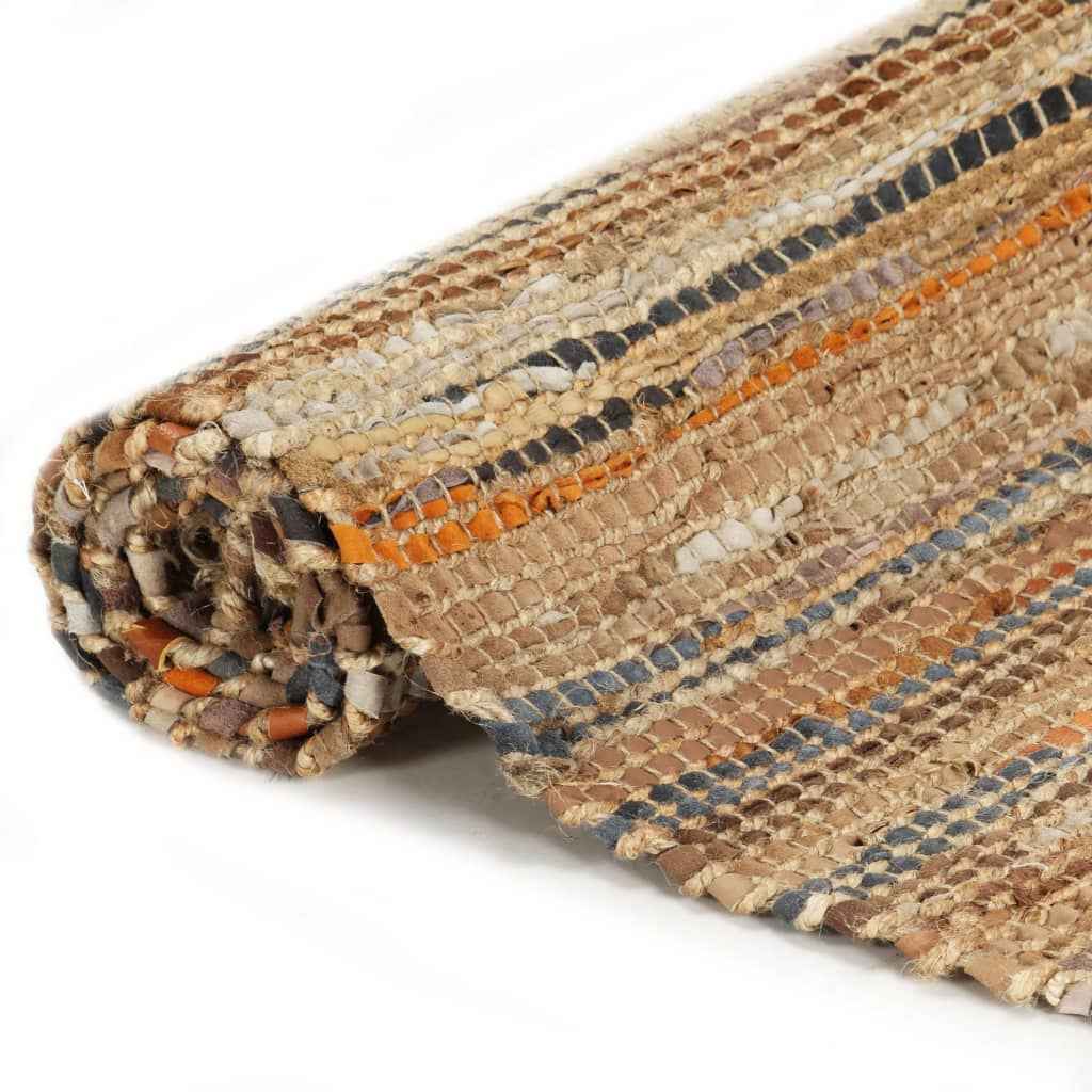 vidaXL Vloerkleed chindi handgeweven 160x230 cm leer jute tan