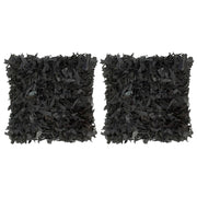 vidaXL Kussens 2 st shaggy hoogpolig 45x45 cm leer en katoen zwart