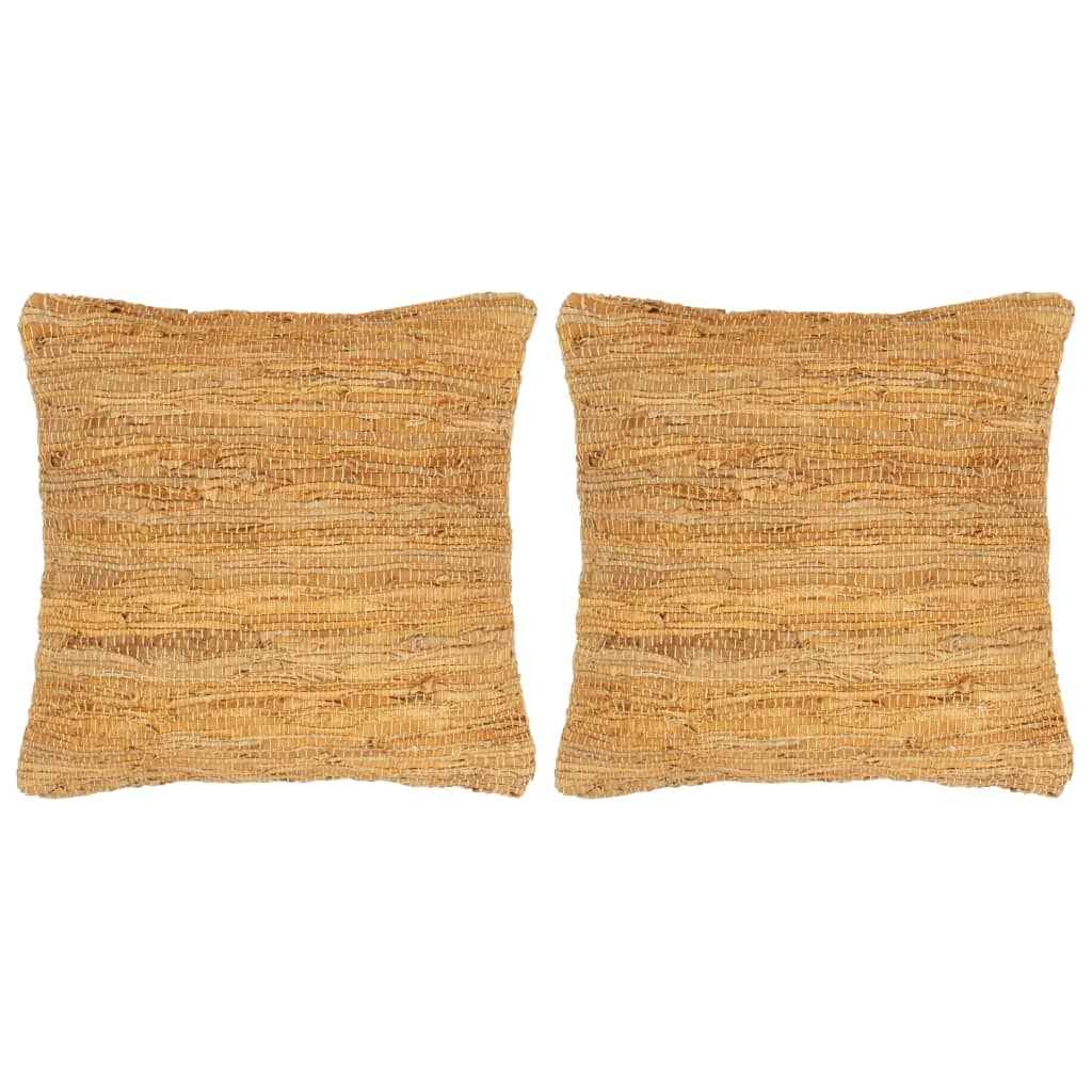 vidaXL Kussens 2 st chindi 45x45 cm leer en katoen tan