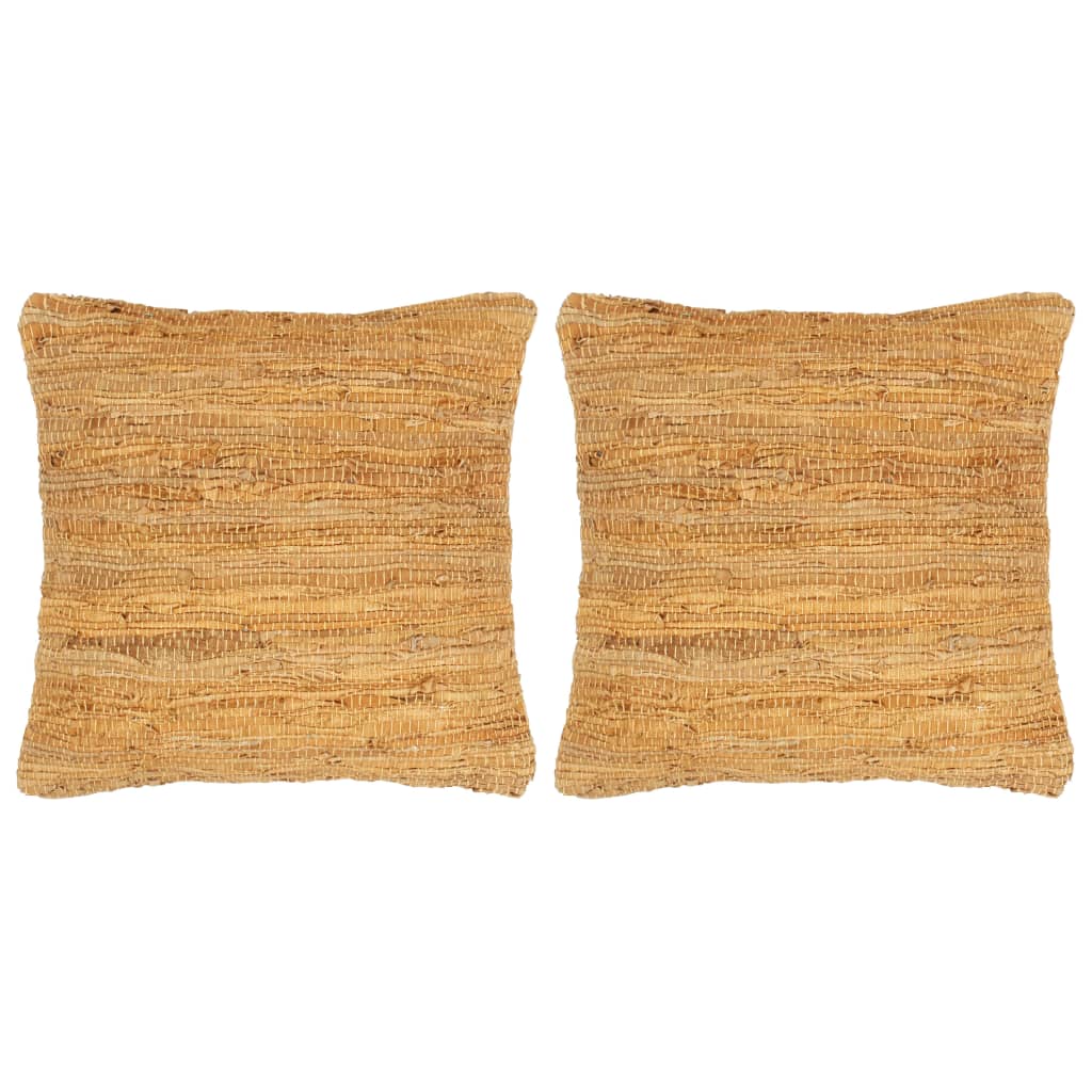 vidaXL Kussens 2 st chindi 45x45 cm leer en katoen tan