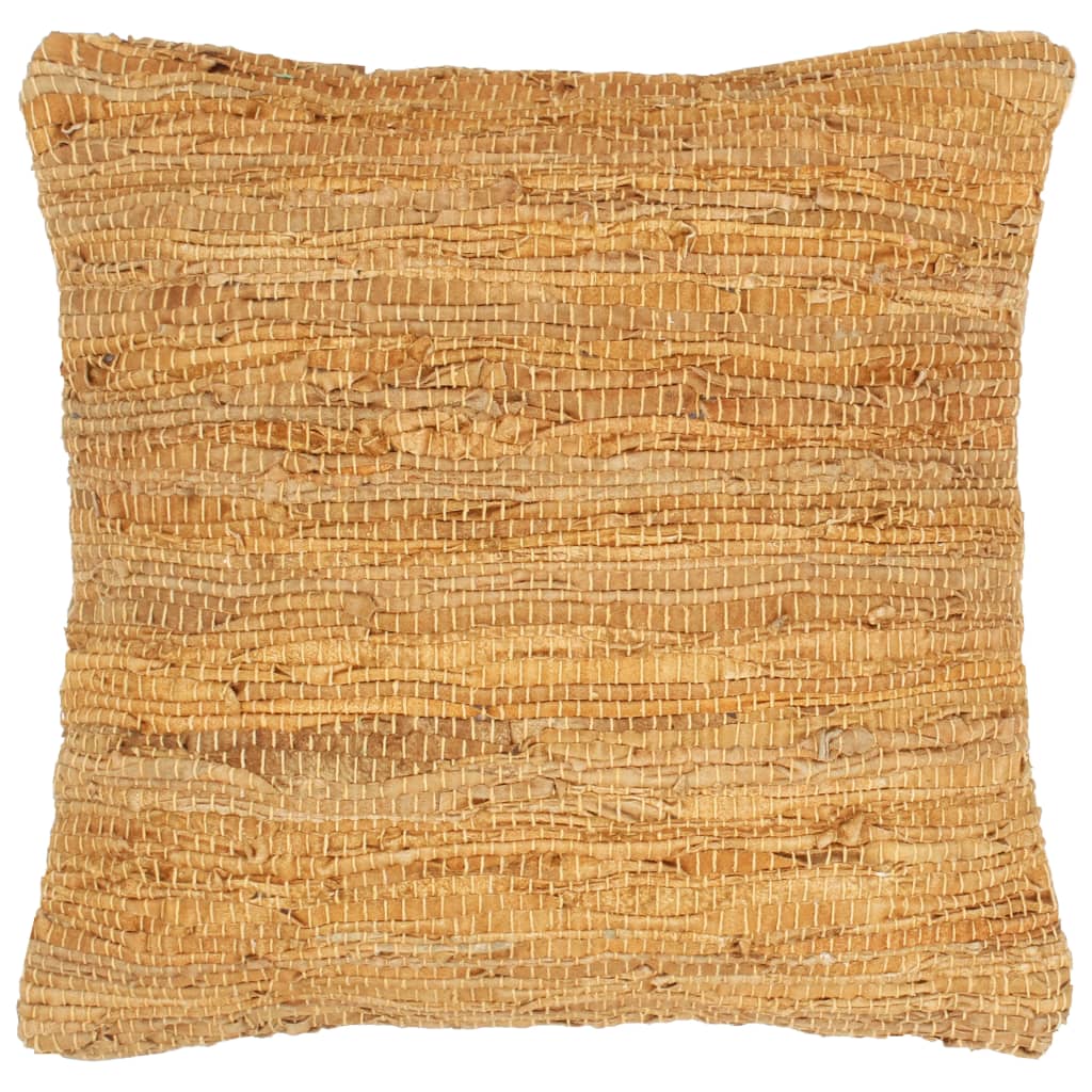 vidaXL Kussens 2 st chindi 45x45 cm leer en katoen tan