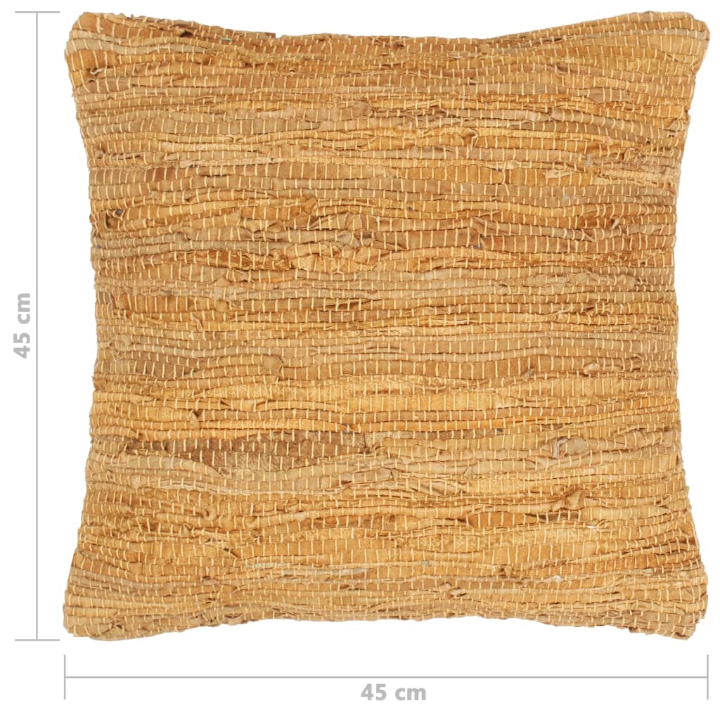 vidaXL Kussens 2 st chindi 45x45 cm leer en katoen tan
