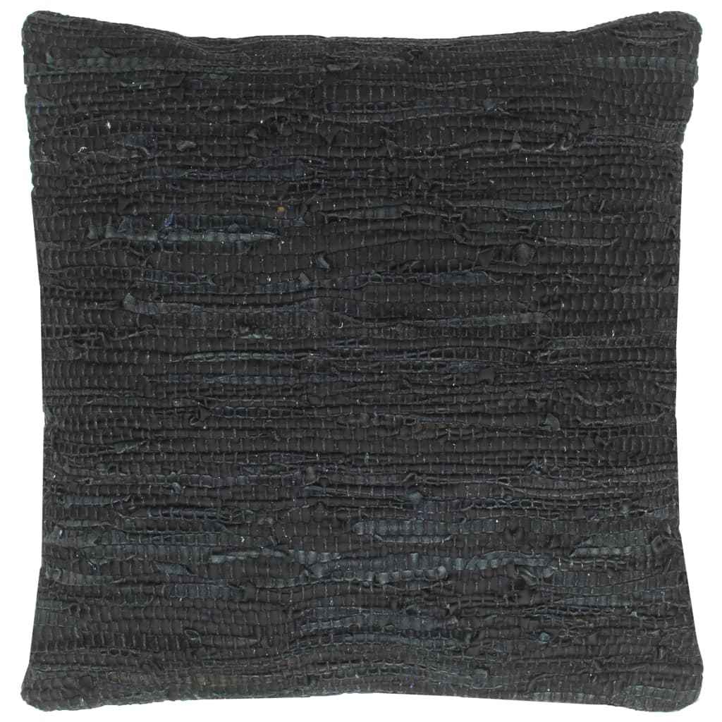 vidaXL Kussens 2 st chindi 45x45 cm leer en katoen tan